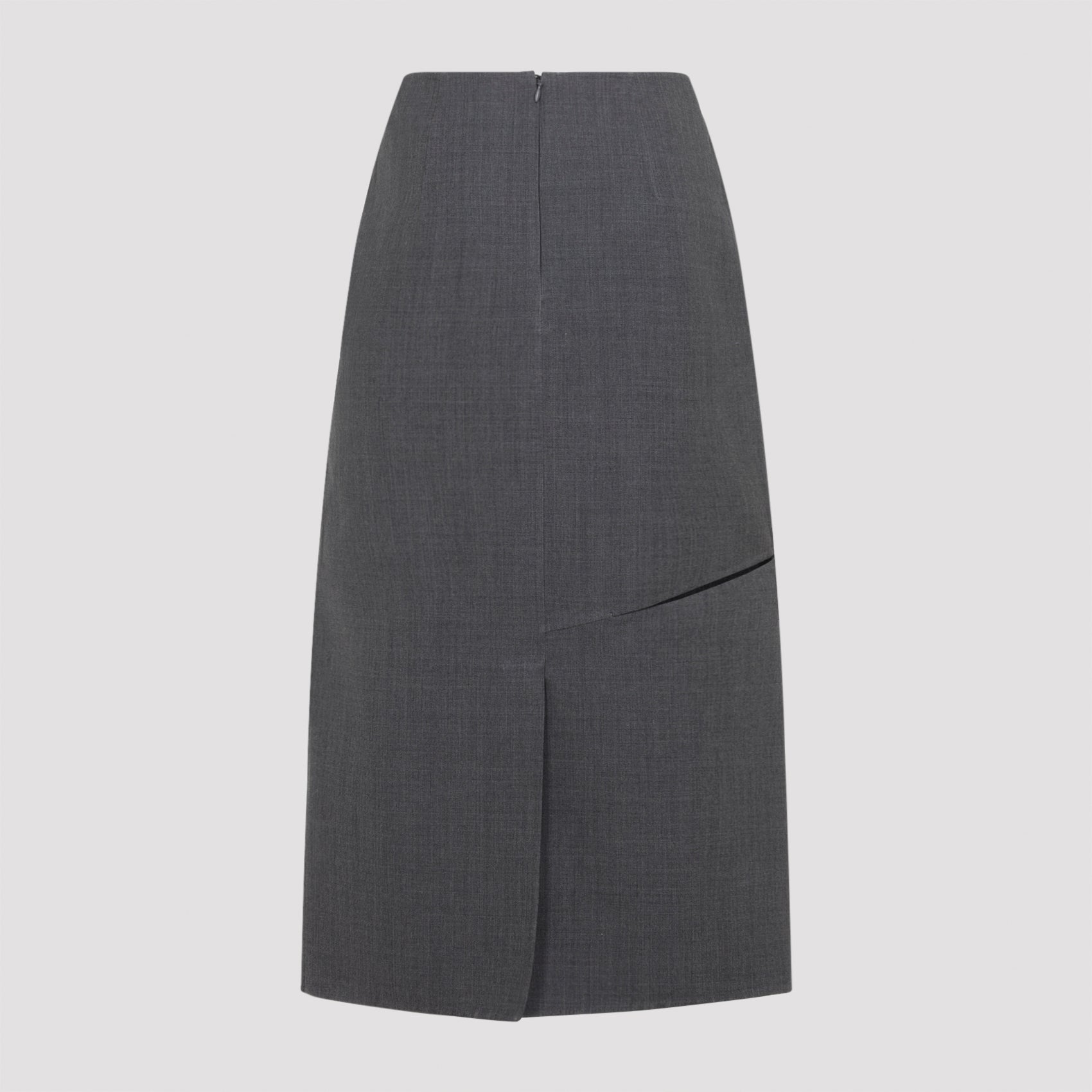 Fog Grey Virgin Wool Midi Skirt