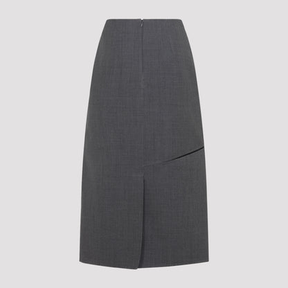 Fog Grey Virgin Wool Midi Skirt