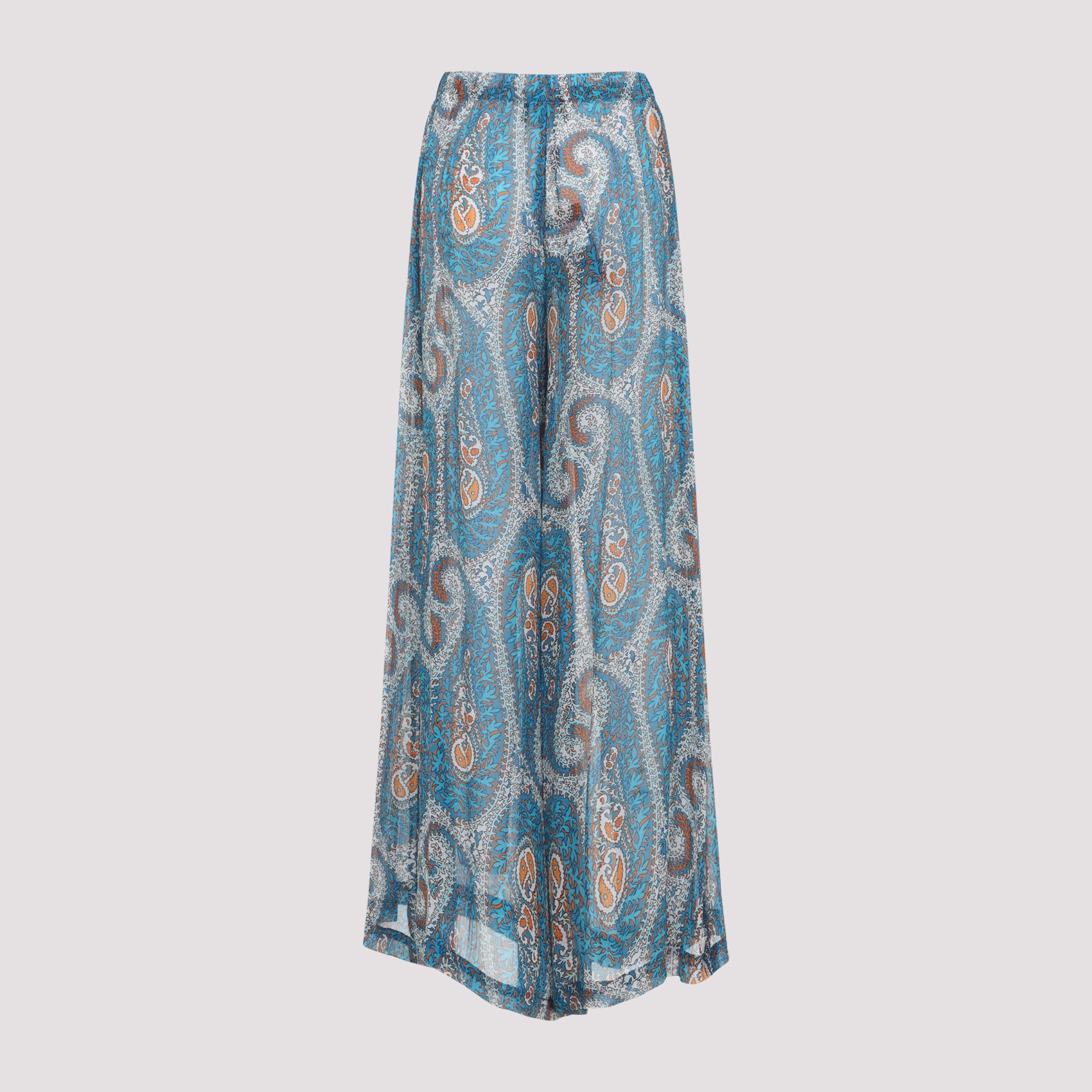 Blue Wide Leg Viscose Pants