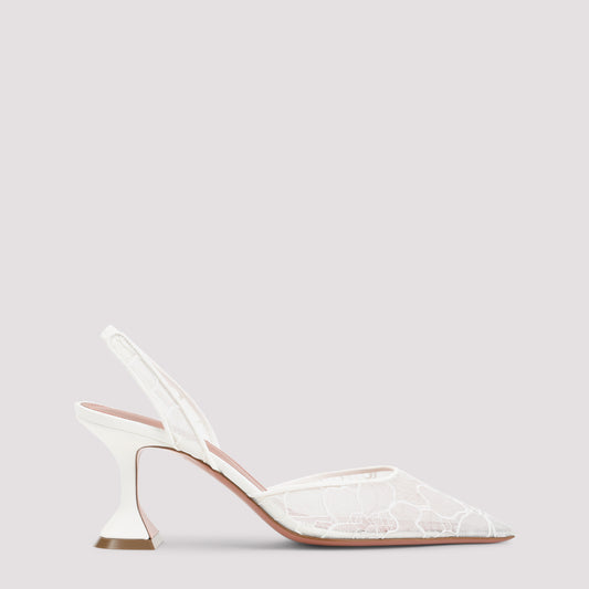 Ivory White Leather Holli Lace 70 Sling Mules