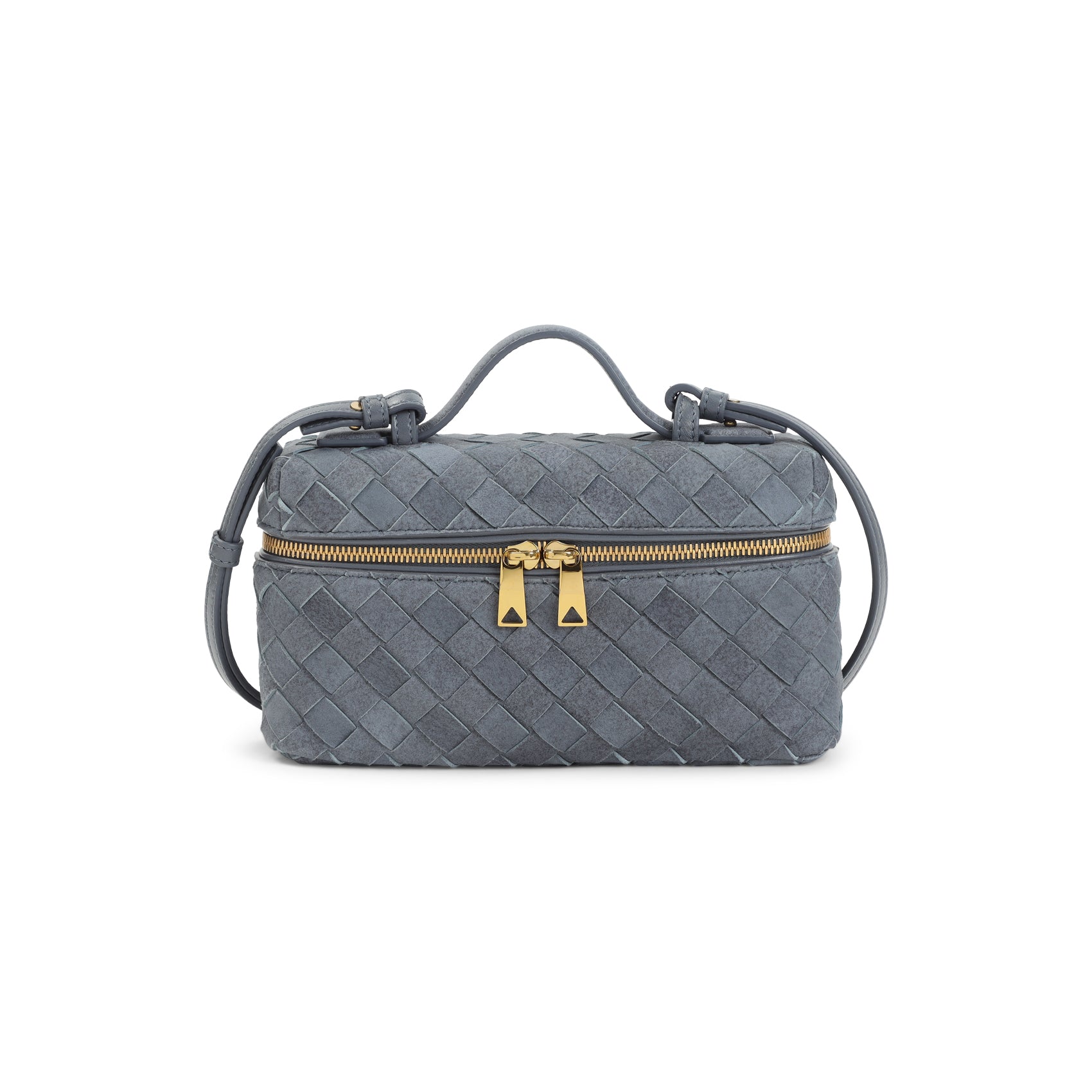 Cloudy Indigo Blue Suede Leather Bang Bang Intrecciato Handbag