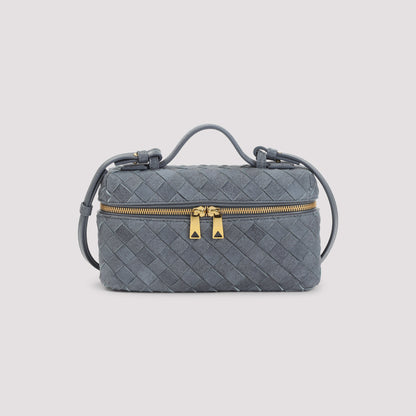 Cloudy Indigo Blue Suede Leather Bang Bang Intrecciato Handbag