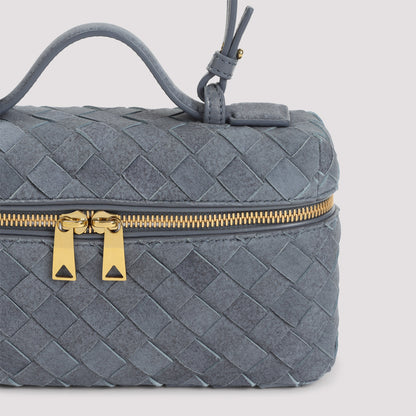 Cloudy Indigo Blue Suede Leather Bang Bang Intrecciato Handbag