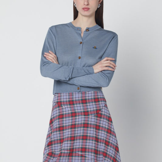 Ice-blue cropped wool and silk cardigan