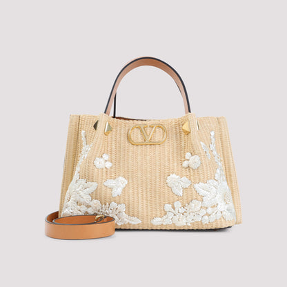 Beige Small Raffia Tote Bag