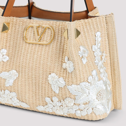 Beige Small Raffia Tote Bag