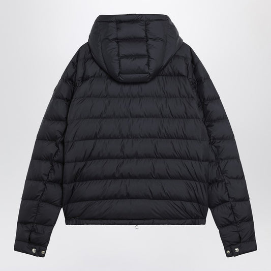 Navy blue short hooded down jacket