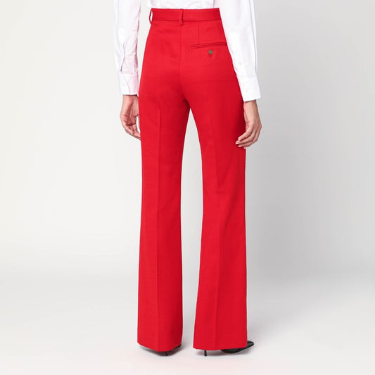 Red flared pants in wool