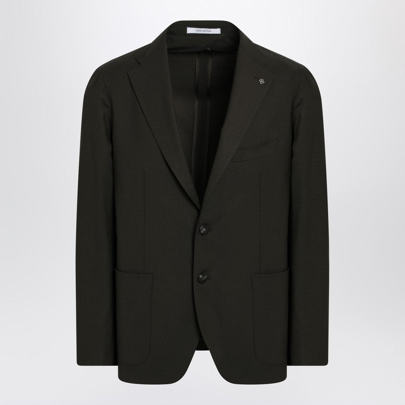 Single-breasted Green Jacket In Virgin Wool