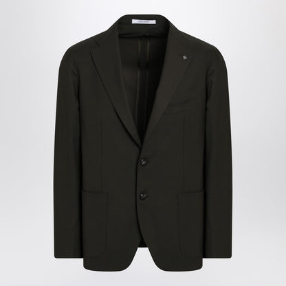 Single-breasted Green Jacket In Virgin Wool