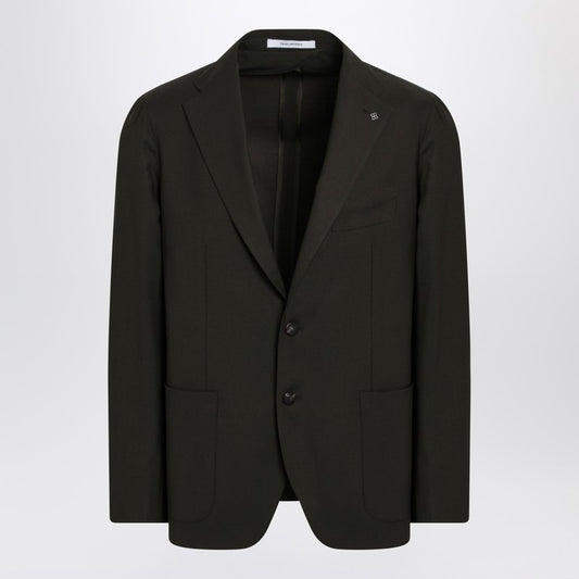 Single-breasted Green Jacket In Virgin Wool