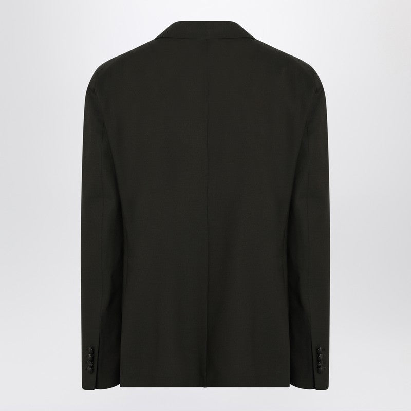 Single-breasted Green Jacket In Virgin Wool