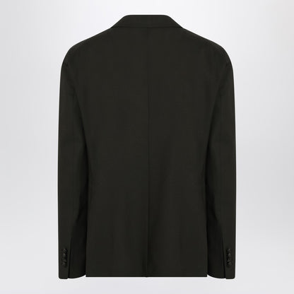 Single-breasted Green Jacket In Virgin Wool