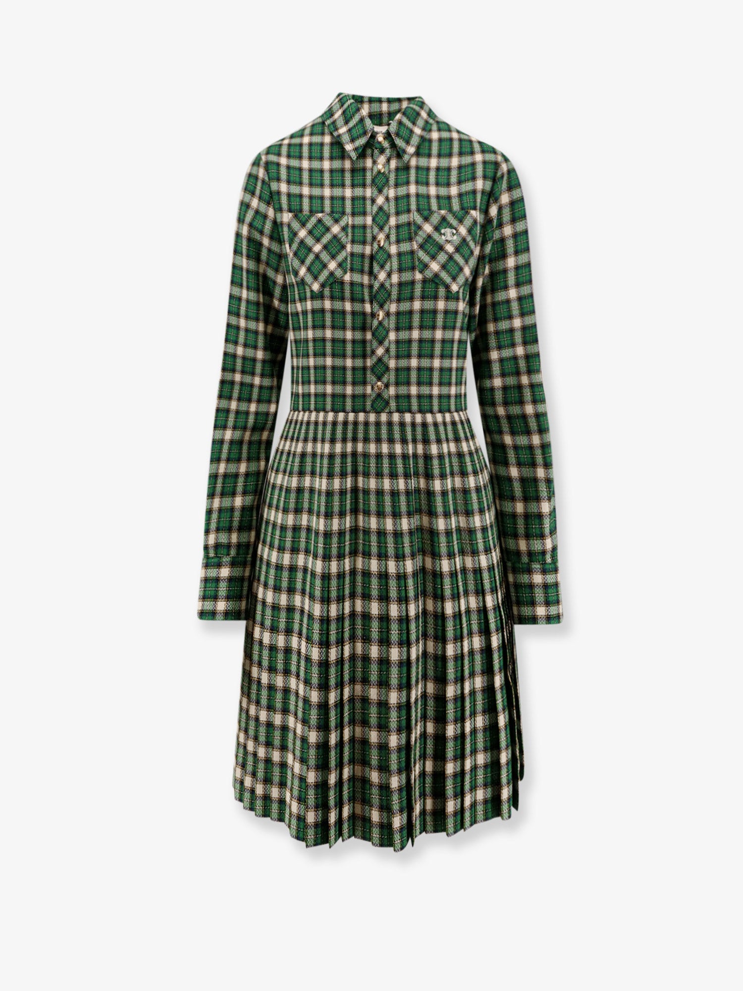 celine-tartan-wool-mini-dress