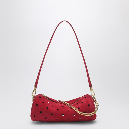 Mini Cylinder bag in perforated red suede