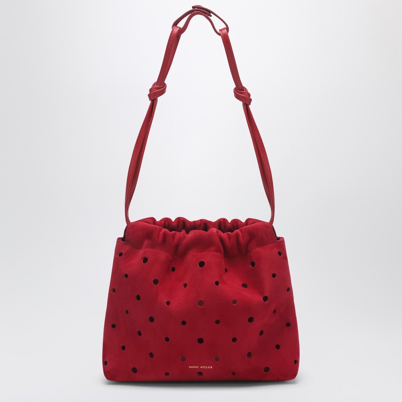 Romy perforated red suede pouch