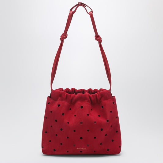 Romy perforated red suede pouch