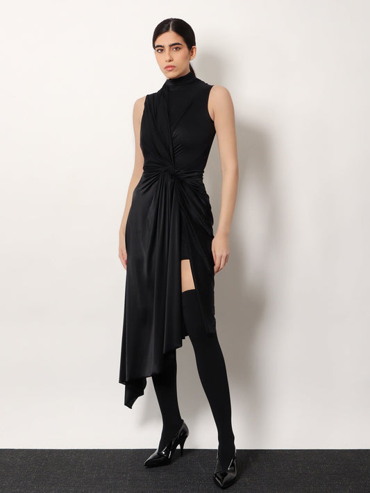 Stretch fabric long asymmetrical dress