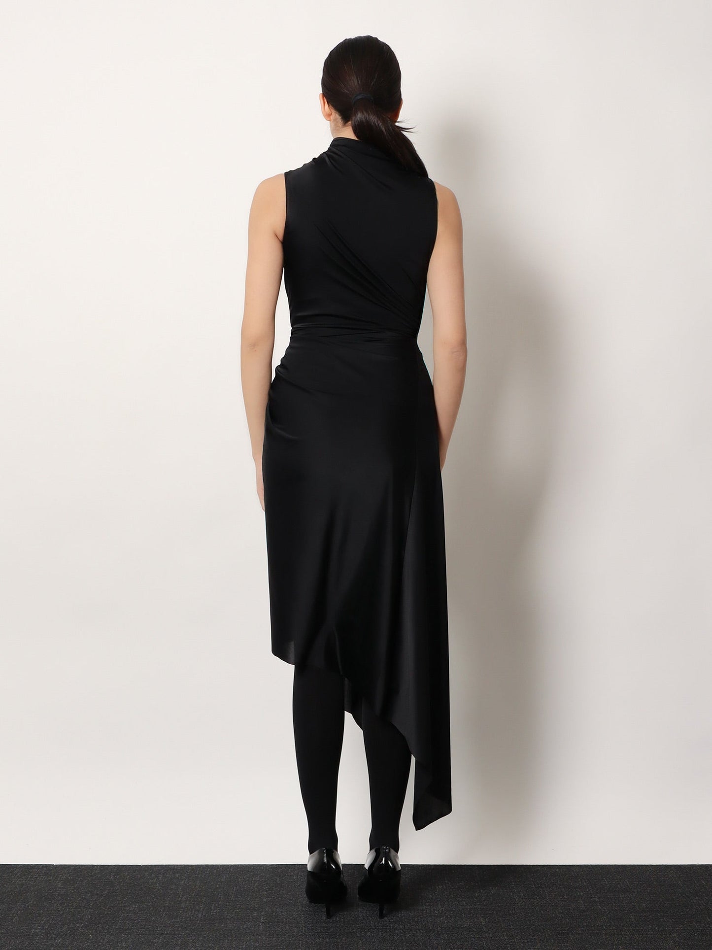 Stretch fabric long asymmetrical dress