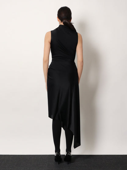 Stretch fabric long asymmetrical dress