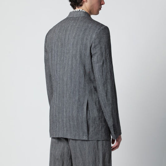 Black herringbone double-breasted jacket