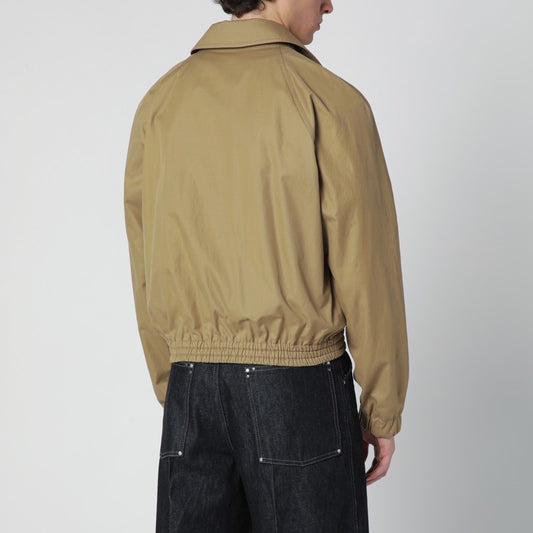 Beige cotton-blend zip-up jacket