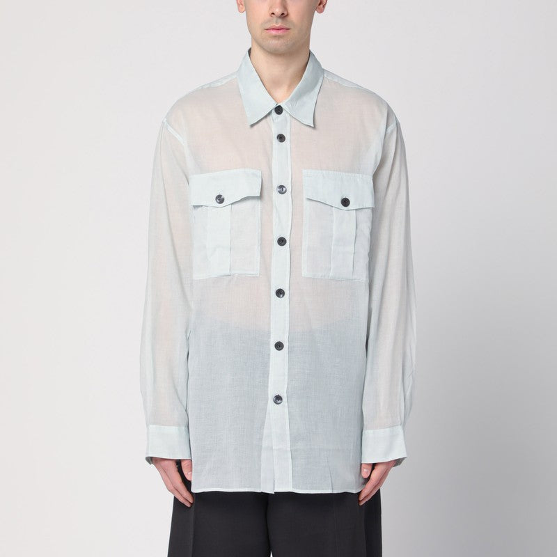Light Blue Ice Cotton Shirt With Pockets