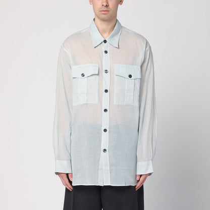 Light Blue Ice Cotton Shirt With Pockets