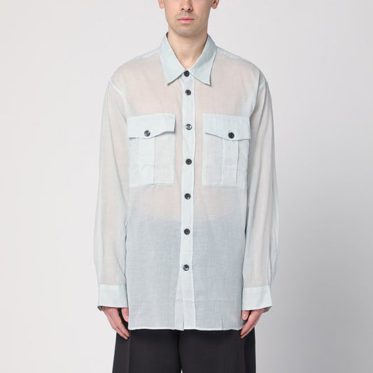Light Blue Ice Cotton Shirt With Pockets