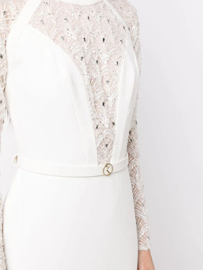 Beaded long crepe dress