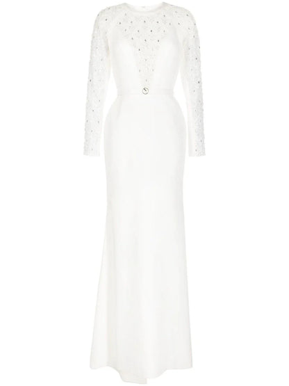beaded long crepe dress-rtwss23-37offwhite42