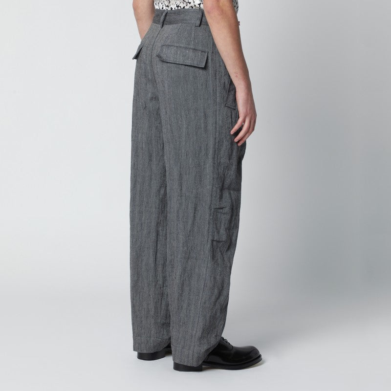 Black herringbone trousers