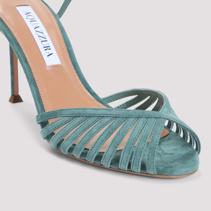 Light Teal Blue Kid Suede Leather Hold Me Sandal