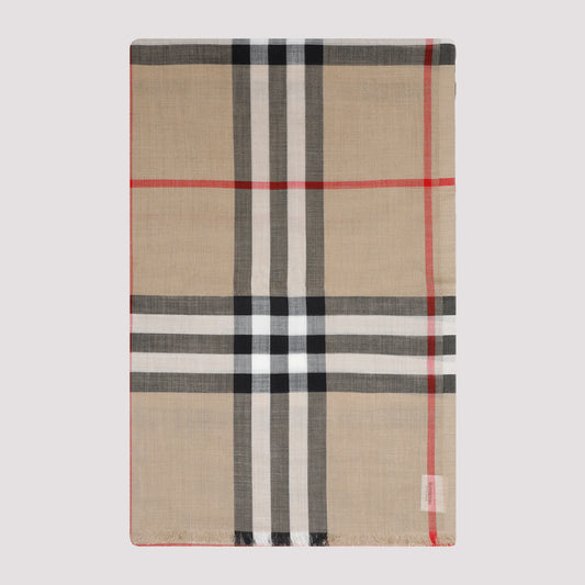 Beige Wool and Silk Check Scarf