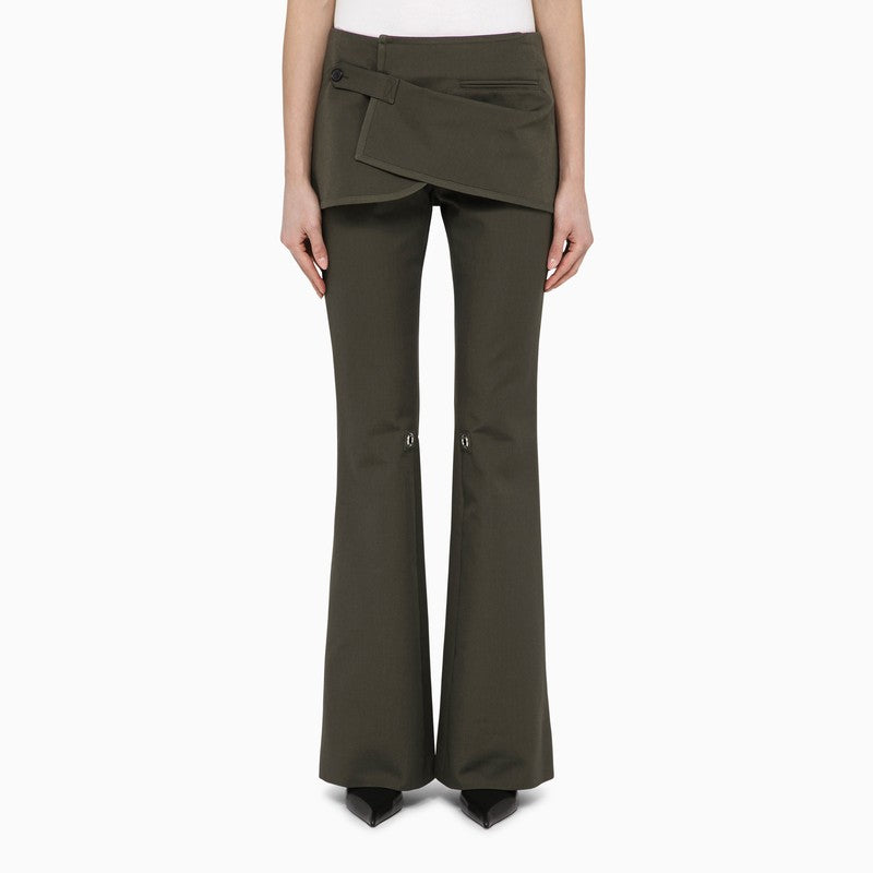 Military green cotton mini skirt trousers