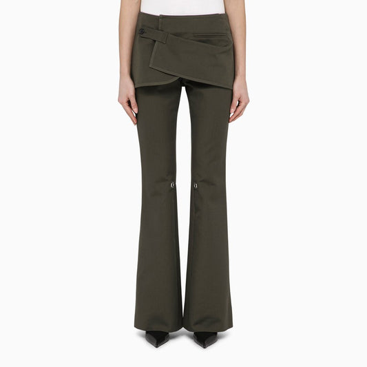 Military green cotton mini skirt trousers