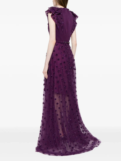 Beaded tulle dress with polka dots