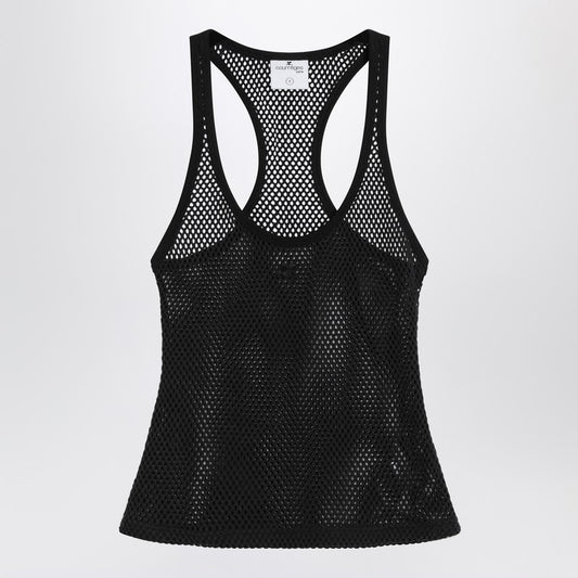 Black Mesh Tank Top In Cotton