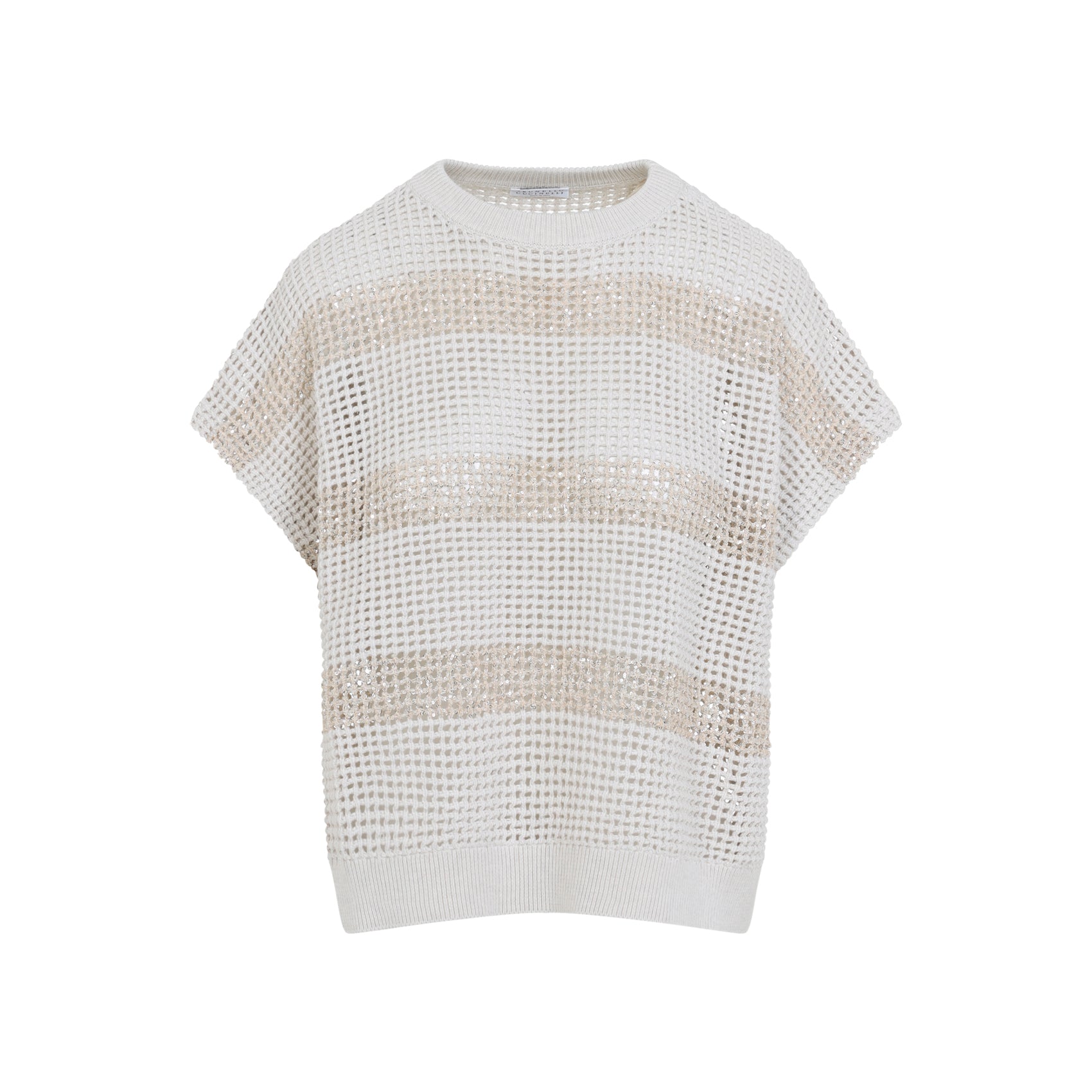 Ivory Knit Striped Cotton Sweater