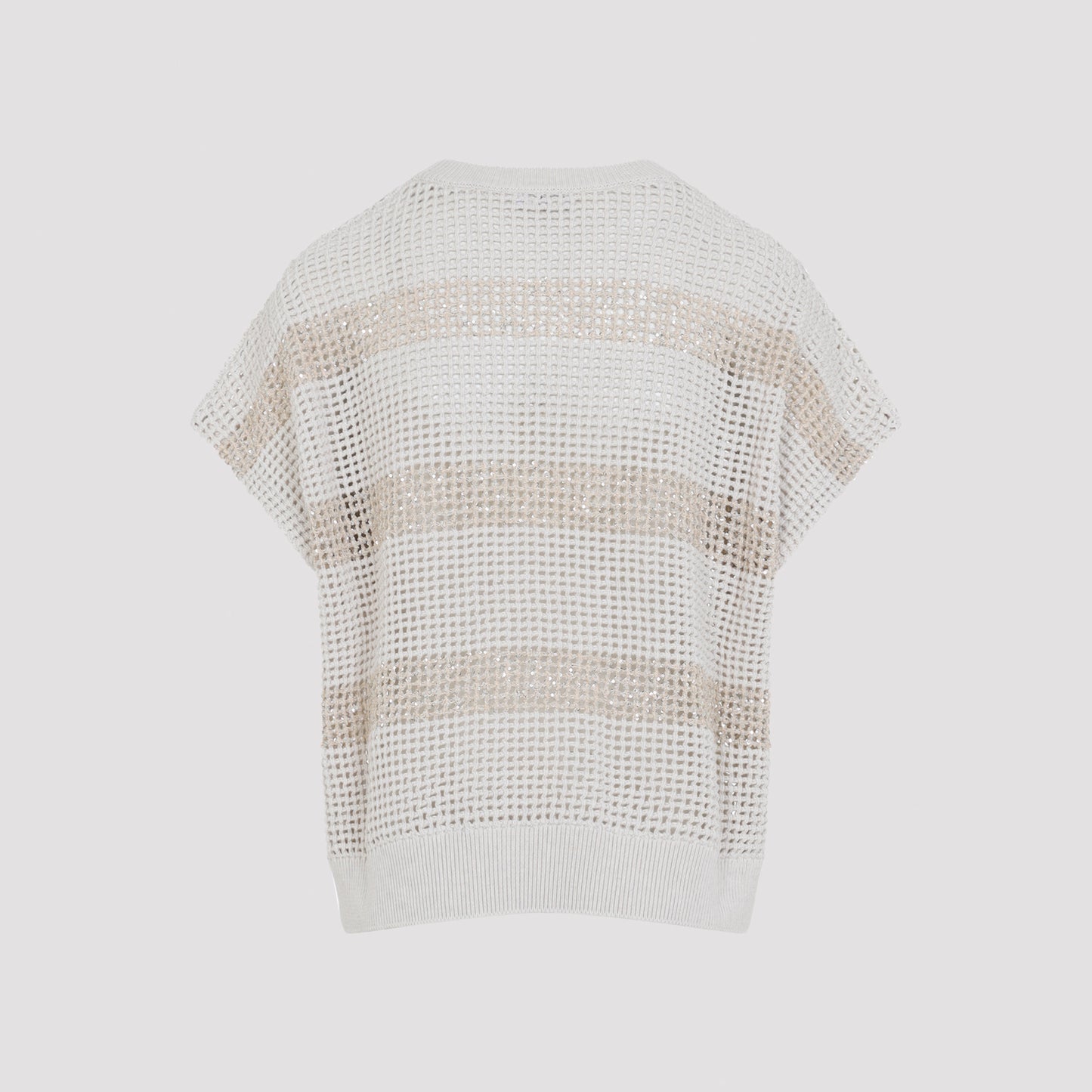 Ivory Knit Striped Cotton Sweater