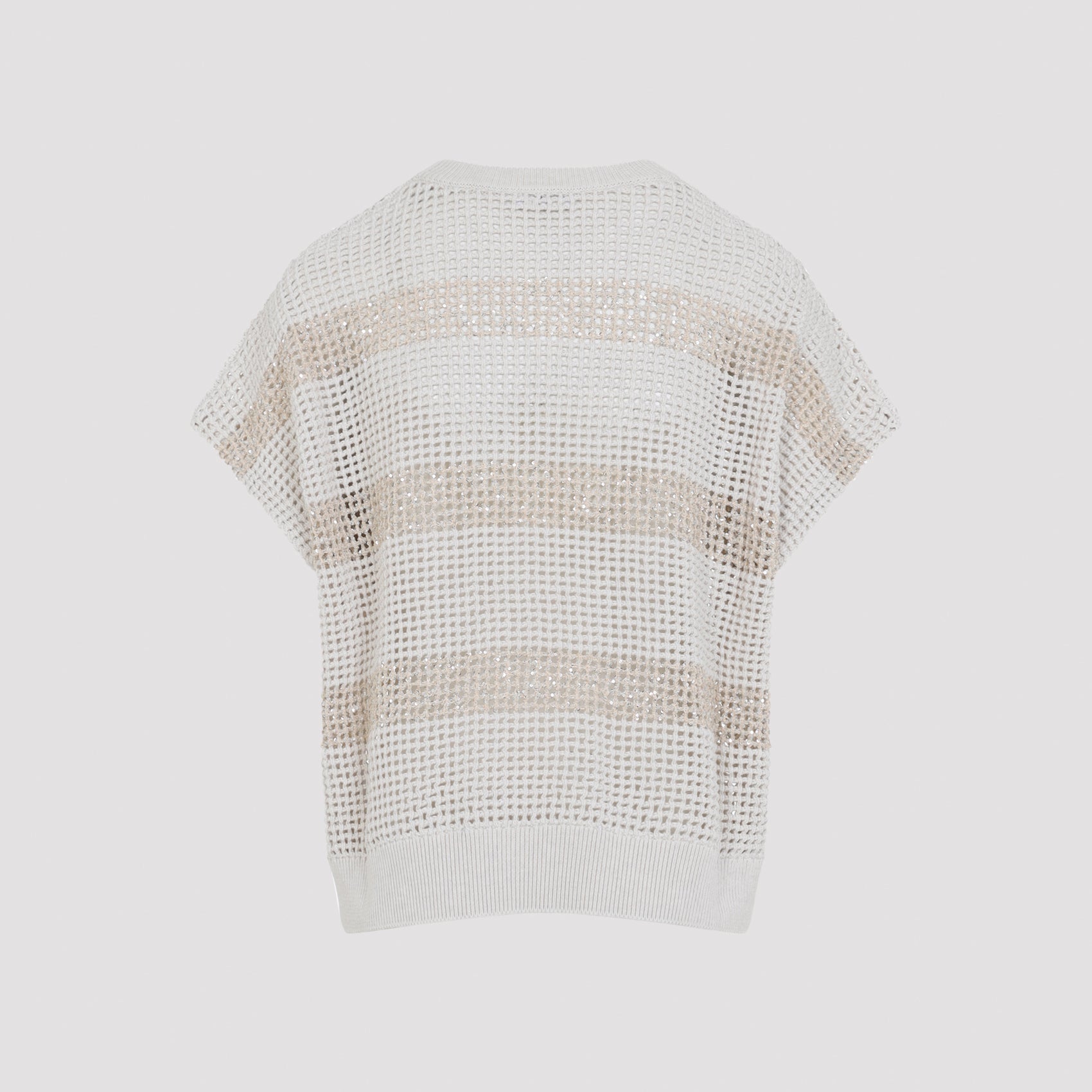 Ivory Knit Striped Cotton Sweater