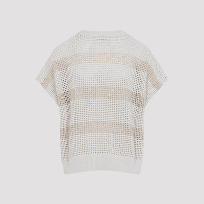 Ivory Knit Striped Cotton Sweater
