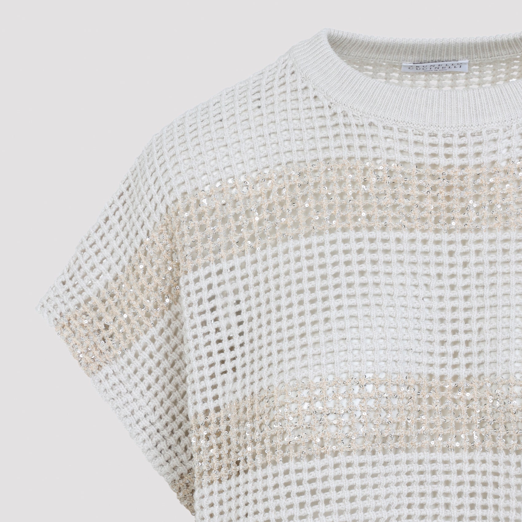 Ivory Knit Striped Cotton Sweater