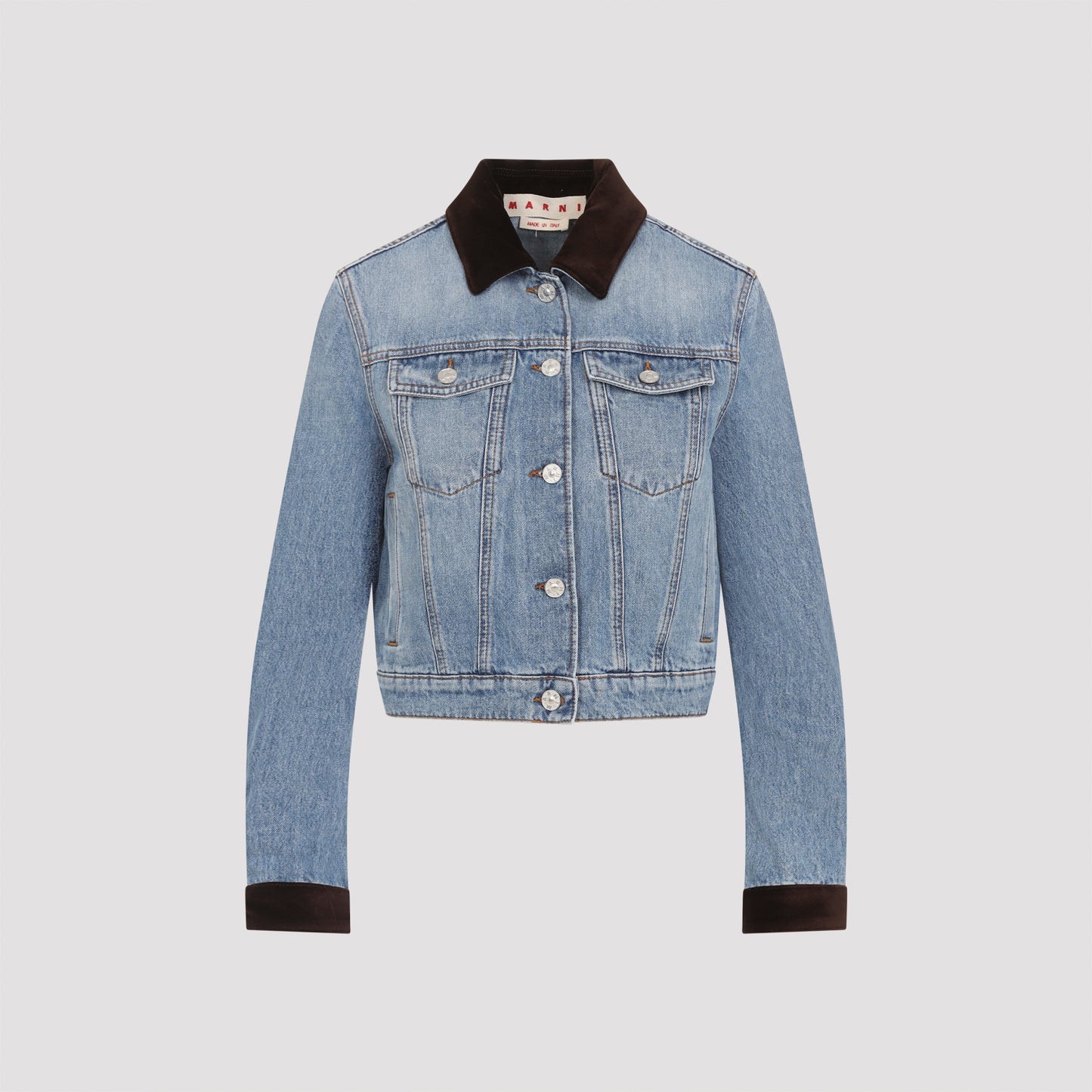 washed bull denim trucker cropped jacket-image-1