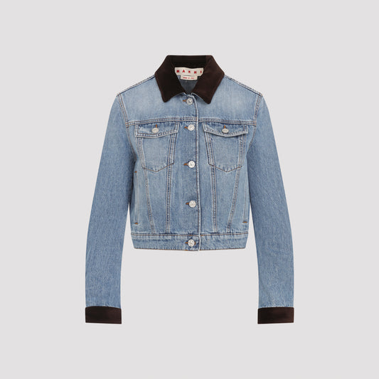 washed bull denim trucker cropped jacket-image-1