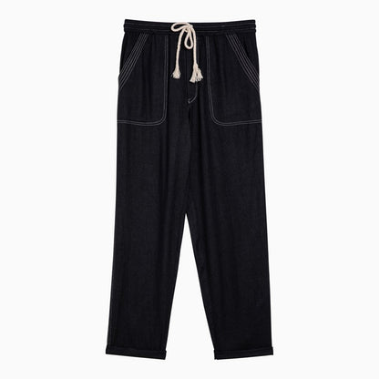 Black silk trousers with drawstring