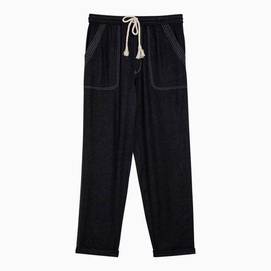 Black silk trousers with drawstring