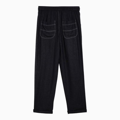 Black silk trousers with drawstring