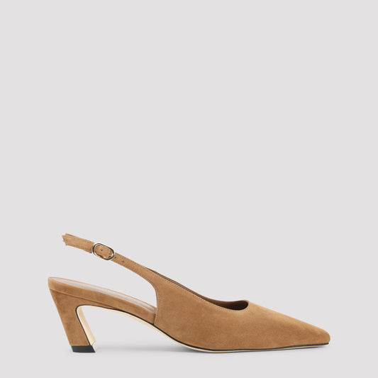 Toasted Almond Brown Suede Leather Stassi 50 Slingback Mules