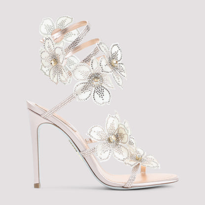 rene caovilla leather peach flower sandals-image-3